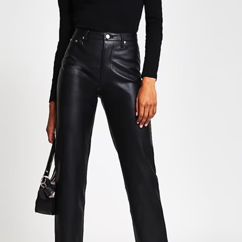 River Island Black Faux Leather Trousers